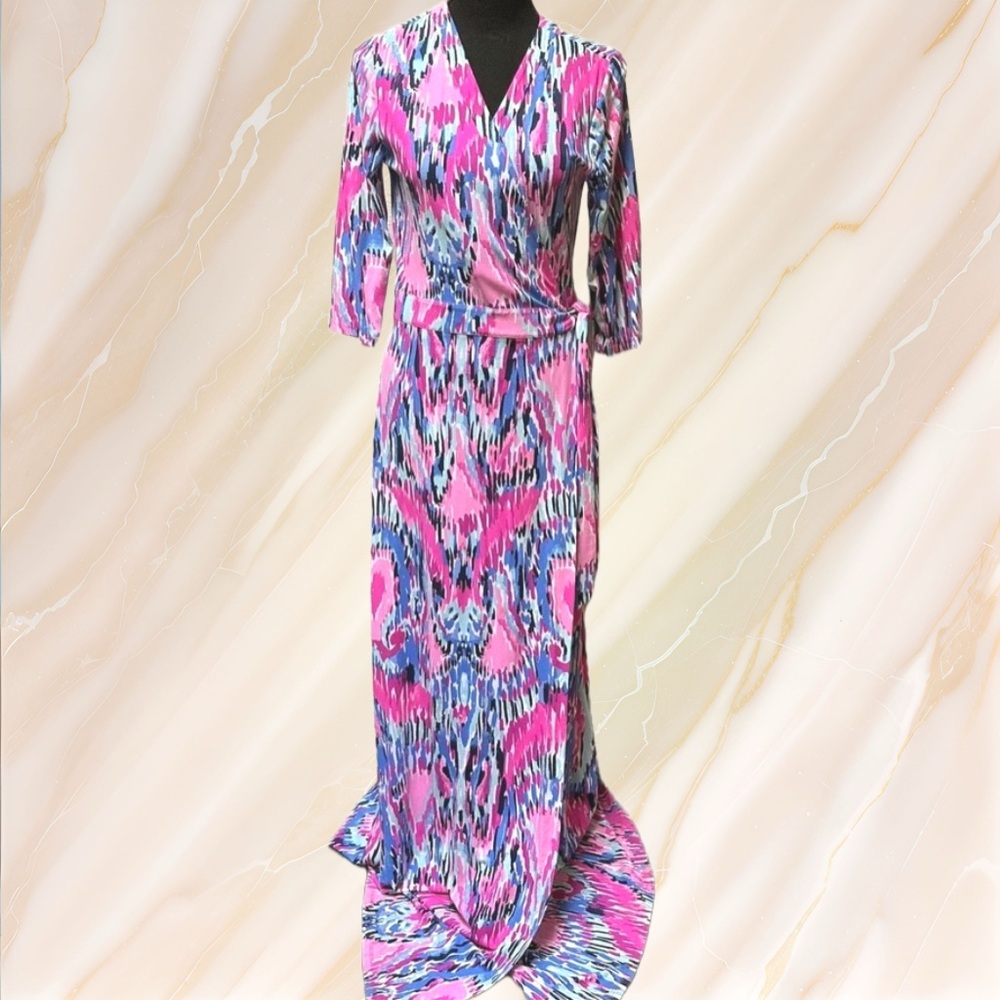NWOT Lilly Pulitzer Vibrant Pink and Blue Maxi Dress Size Medium